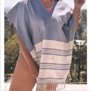 Tribe Alive Blue/Cream Poncho Coverup One Size